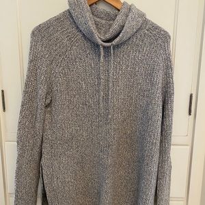 Athleta marled grey + white wool cowlneck sweater